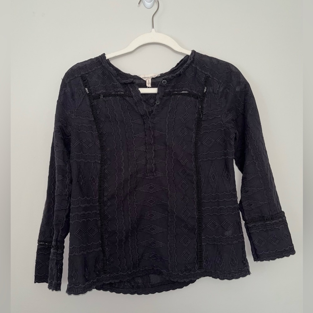 Rebecca Taylor Women’s Size 4 Elegant Black Lace Detailed Blouse